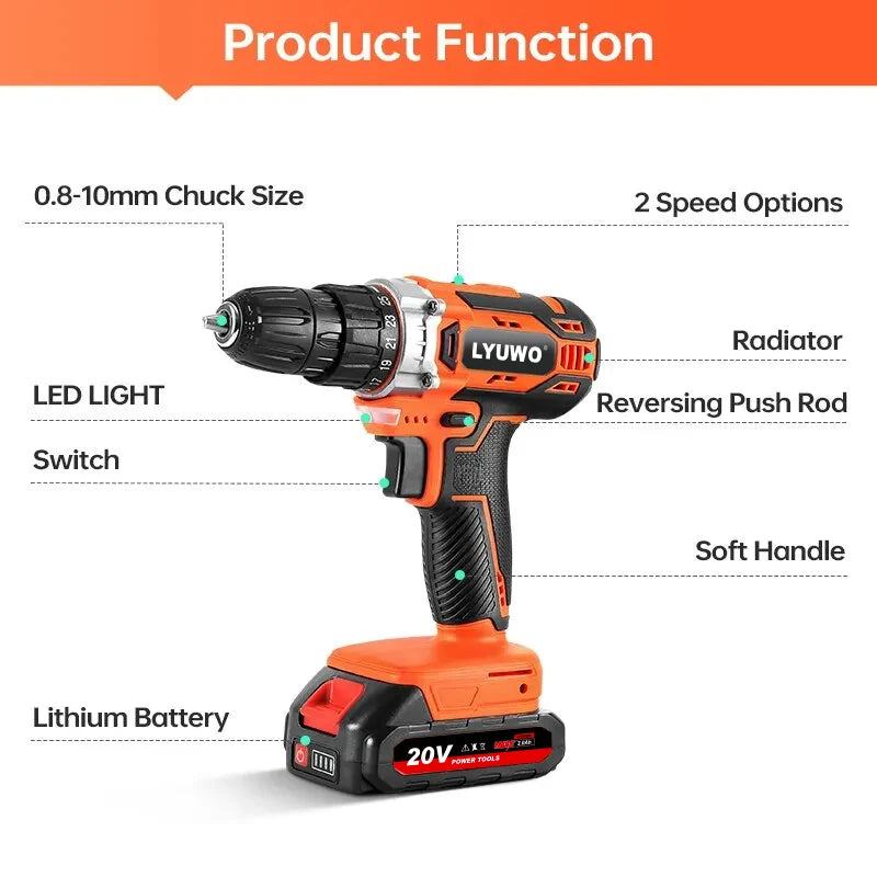LYUWO 20V Cordless Electric Drill