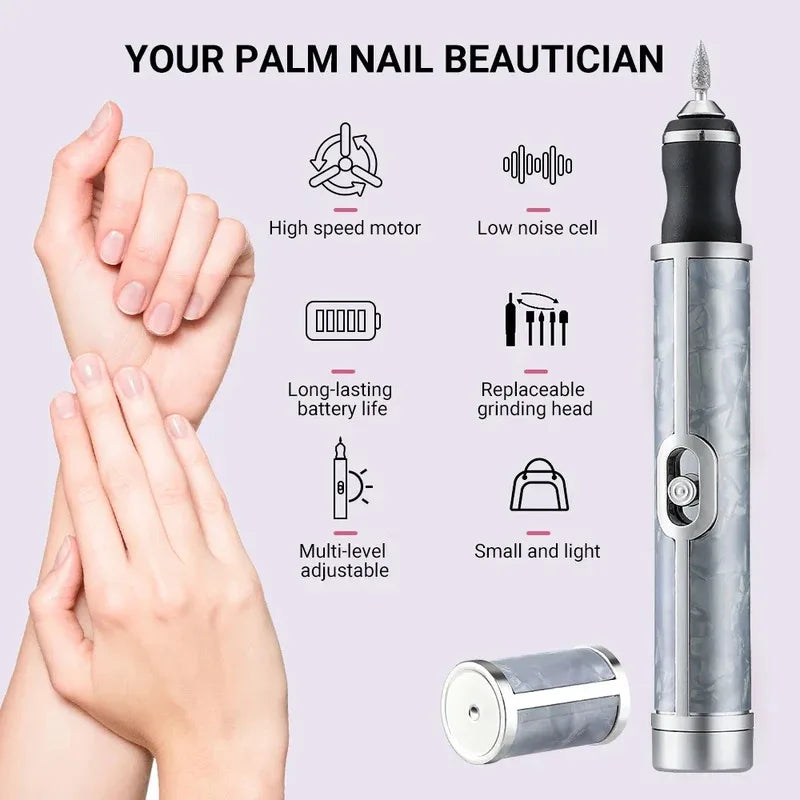 YIKOOLIN Electric Nail Polisher Drill Bits Professional Nails Grinding Polishing Dead Skin Removal Art Sanding File Pen Manicure