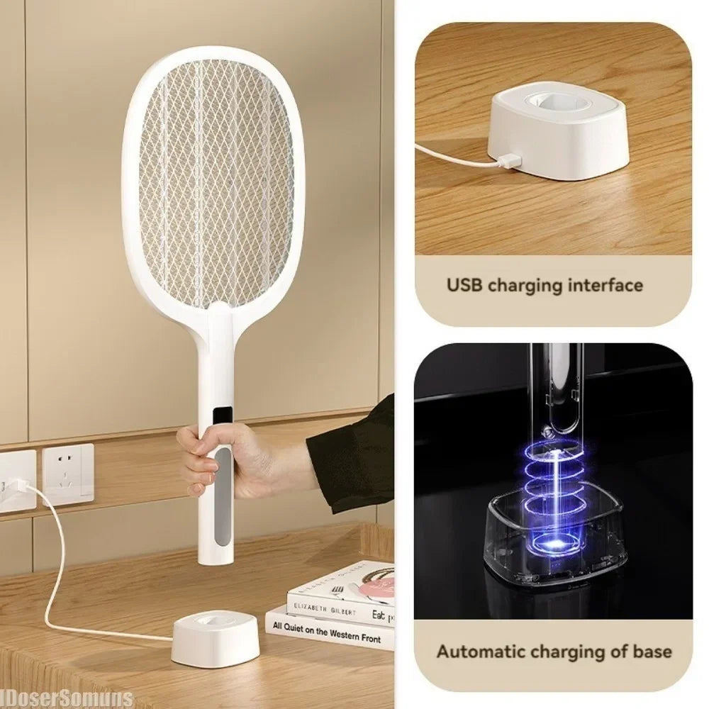 Electric Fly Swatter Insect Killer 4000V Type-C Rechargeable Detachable Handheld Automatic Tapping Mode Indoor and Outdoor