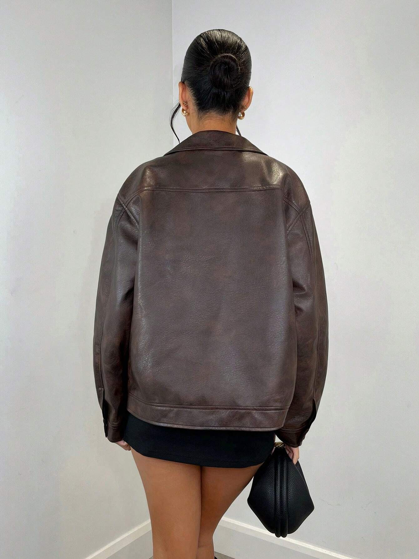 Brown Faux Leather Biker Jacket Vintage