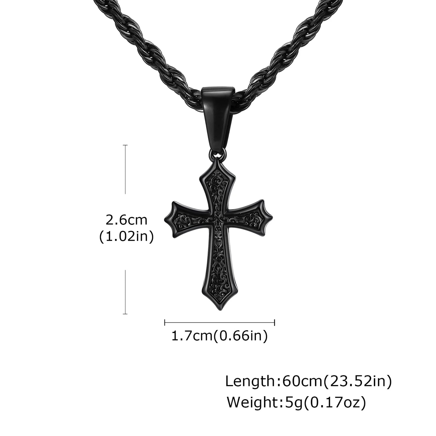 Hip Hop Cross Necklace for Men Women,50/55/60cm Stainless Steel Chic Cross Pendant,Christian Classic Jewelry Gifts