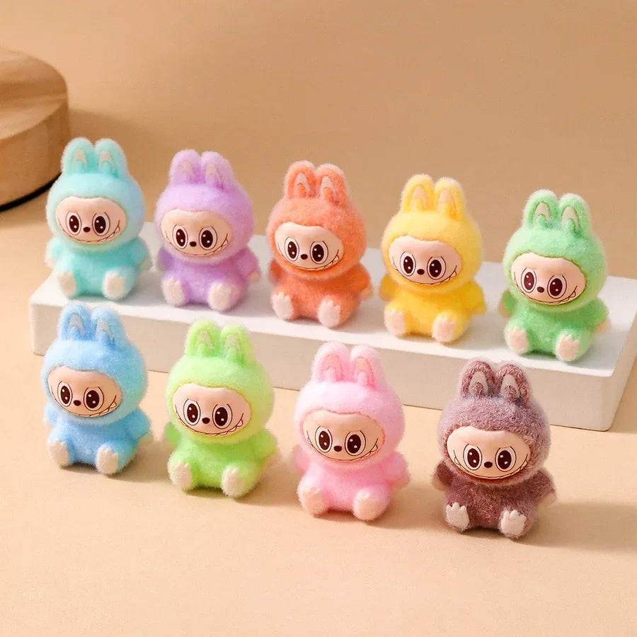 9PCS Labubu Cartoon Mini Flocking Doll Keychain