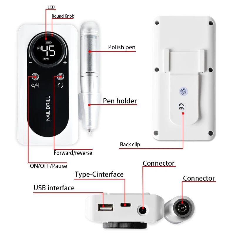 Rechargeable 45000RPM Electric Nail Drill
