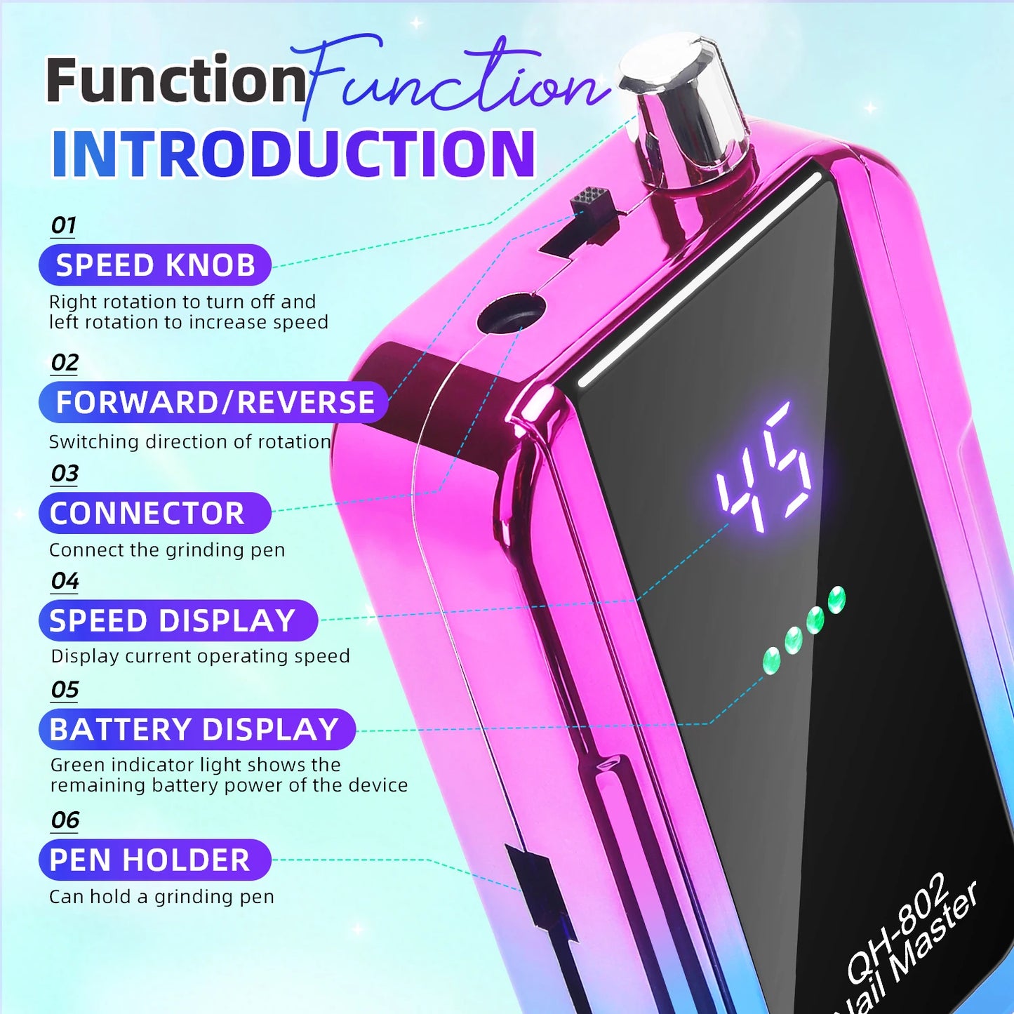 Professional 45000RPM Portable Nail Drill