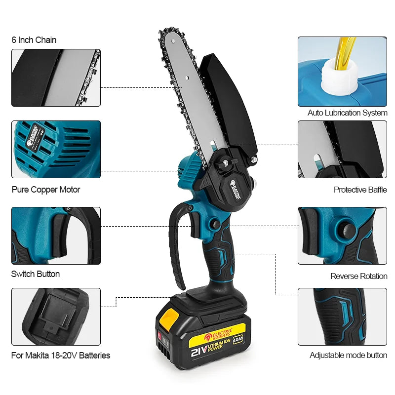 6-Inch Mini Cordless Electric Chainsaw