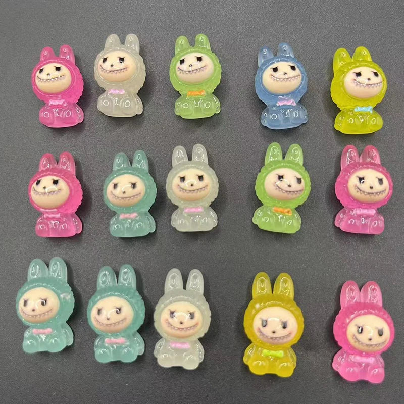 10Pcs Mini Luminous Labubu Resin Figurines