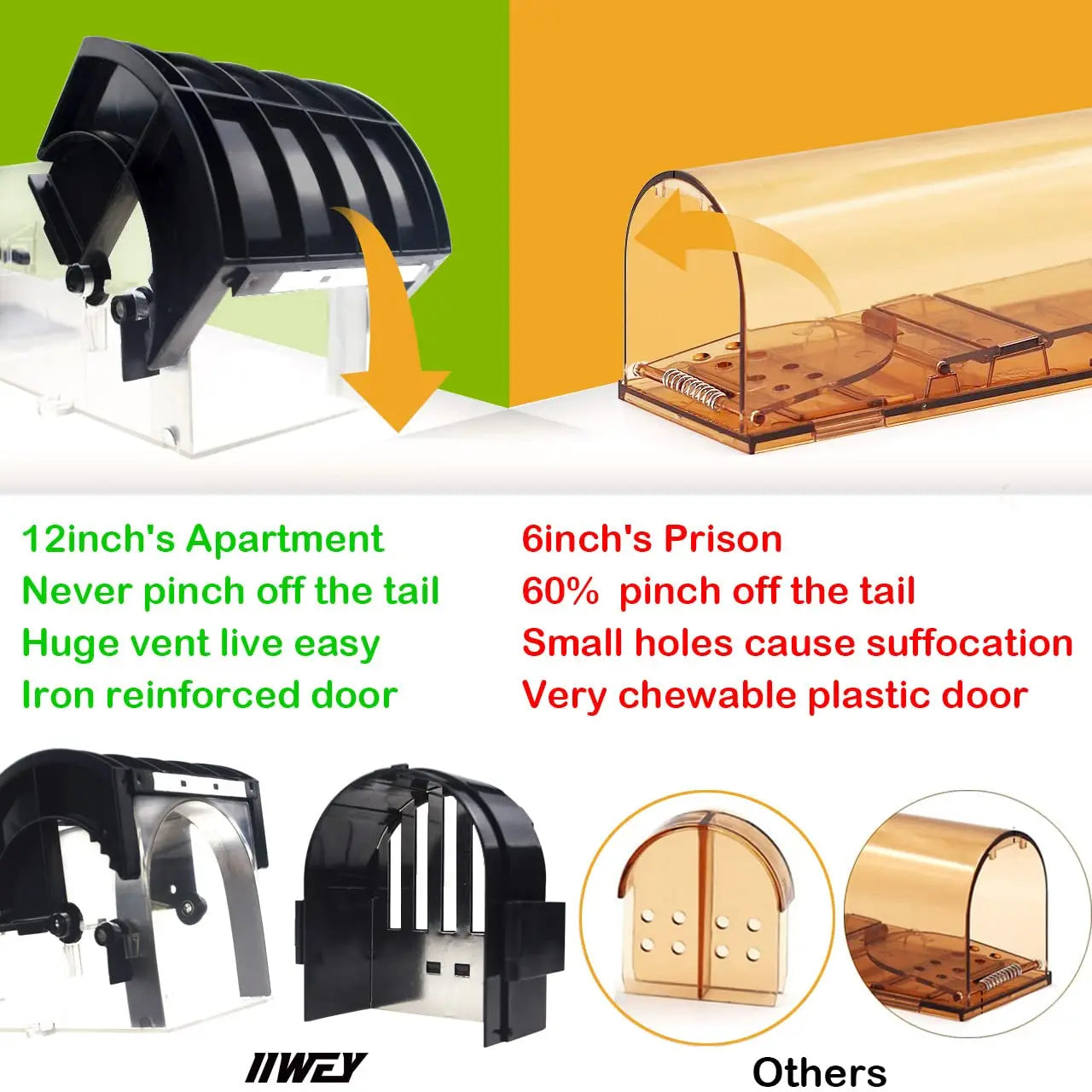 Safe Firm Humane Reusable Plastic Rodents Trap Household Mouse Catcher Smart Self-locking Mousetrap for Indoor Outdoor Garden