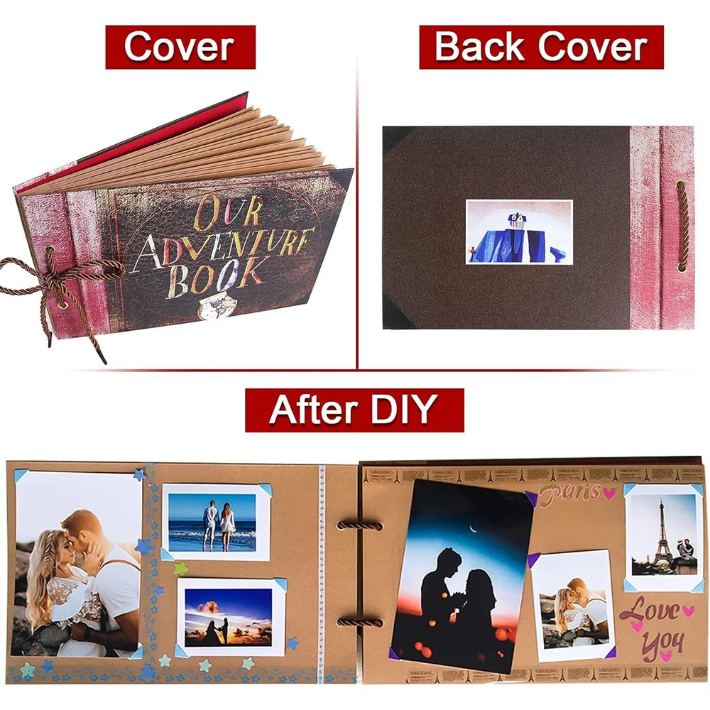 40 Pages DIY Adventure Album Photo Album Handmade Scrapbook Adventure Book Retro Kraft Album Anniversary Wedding Guest Book