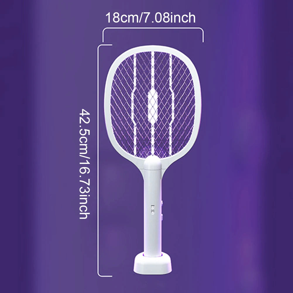 Handheld Electric Fly Swatter 3000V Bug Zapper Racket 2 in 1 Fly Swatter with USB Rechargeable Mosquito Killer Lamp Pest Control