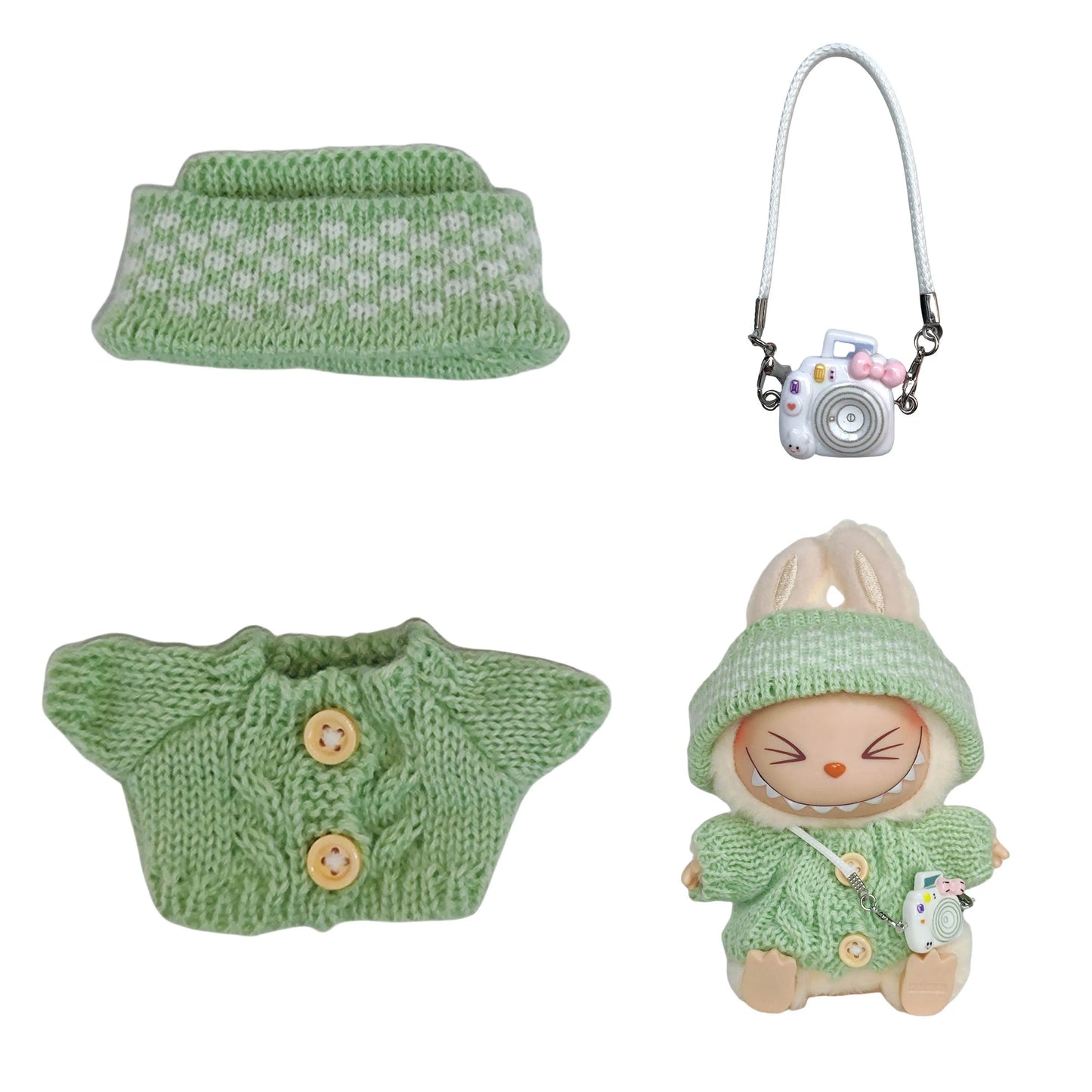 PopMart Labubu Mesh Sweater and Hat Outfit