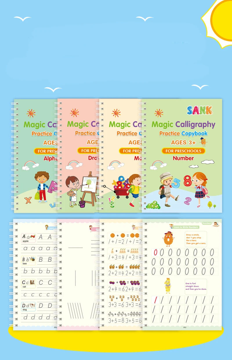 Sank Magic Practice Copybook Pen Preschools Kids Calligraphy English Verison Free Wiping Children Reusable Writing Book