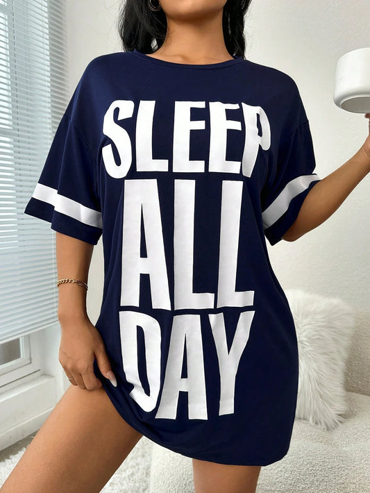 Summer Casual Slogan Print Nightgown