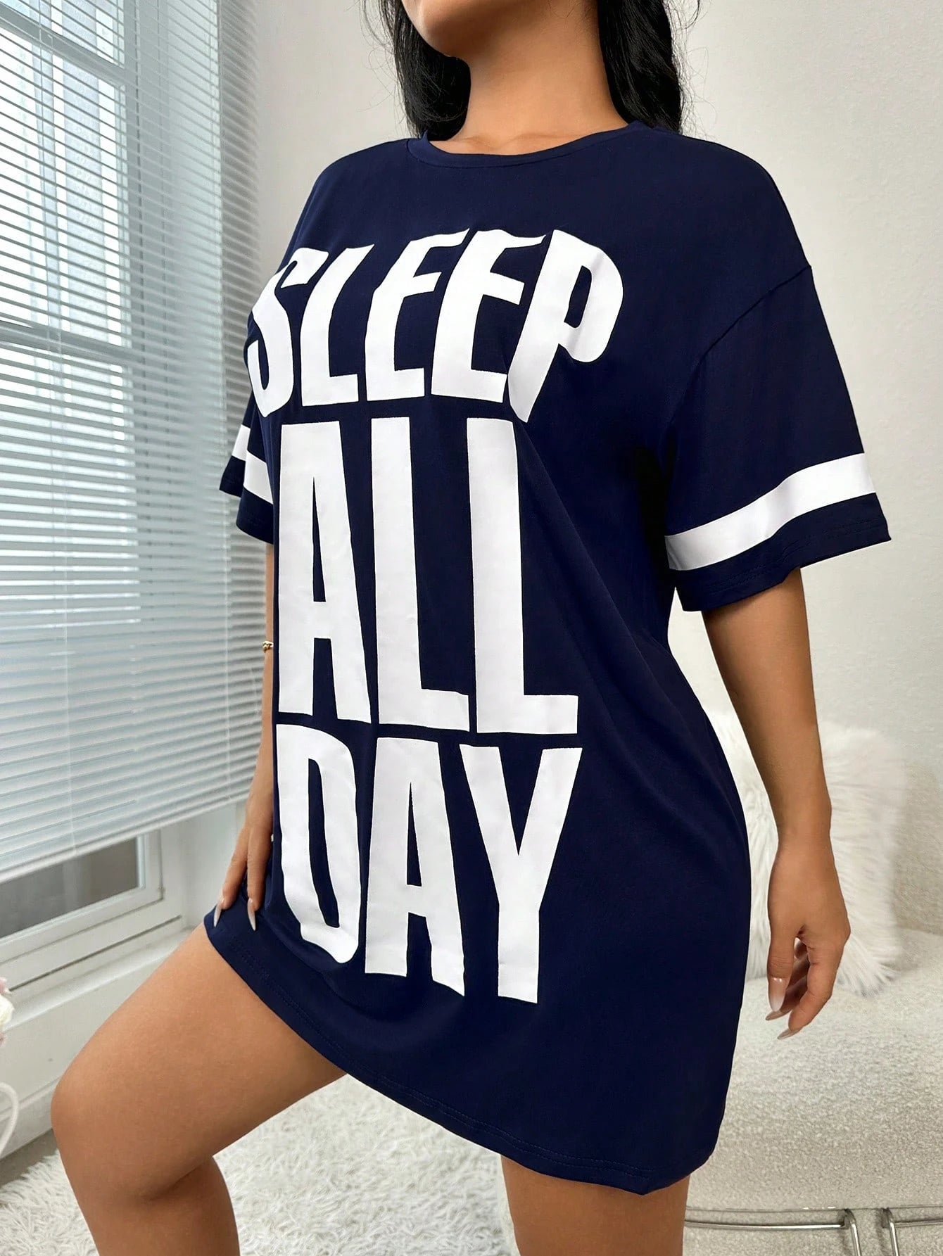 Summer Casual Slogan Print Nightgown