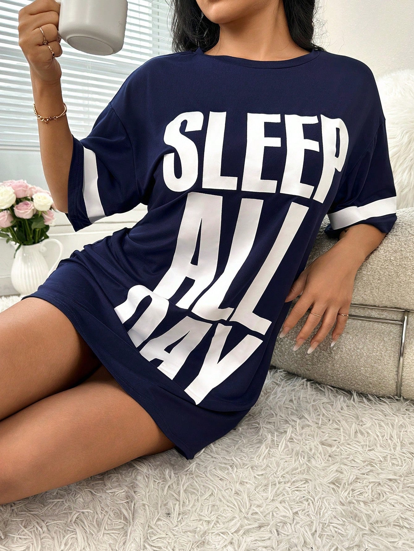 Summer Casual Slogan Print Nightgown