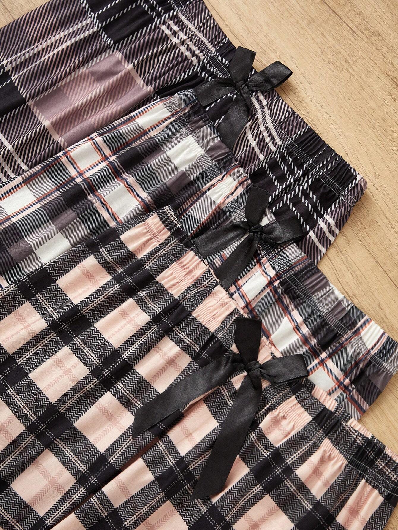 Women's 3pcs Plaid Pajama Set