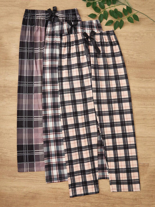 Women's 3pcs Plaid Pajama Set