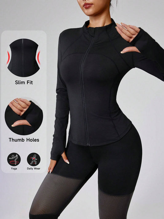 Women's Solid Zip Athletic Jacket