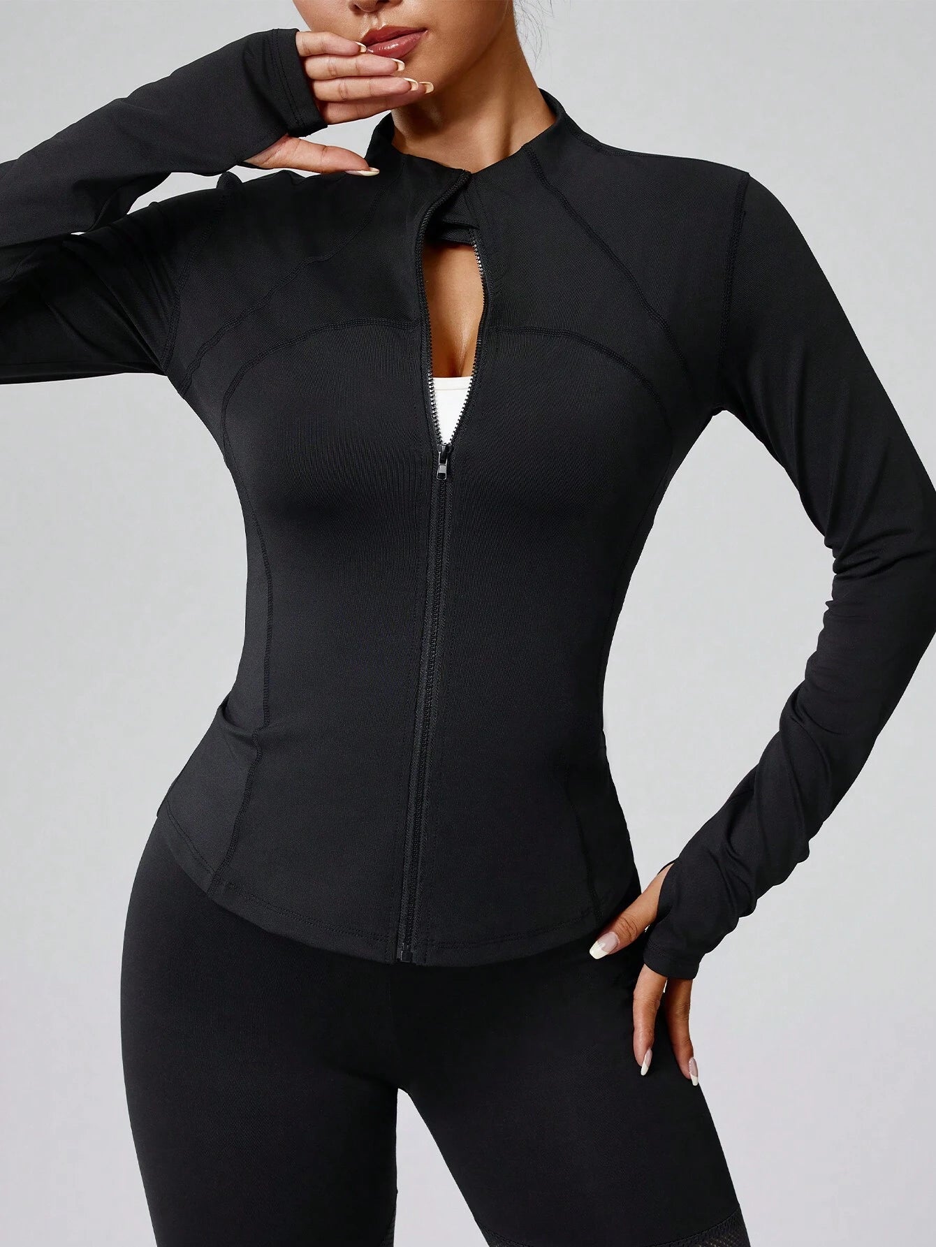 Women's Solid Zip Athletic Jacket